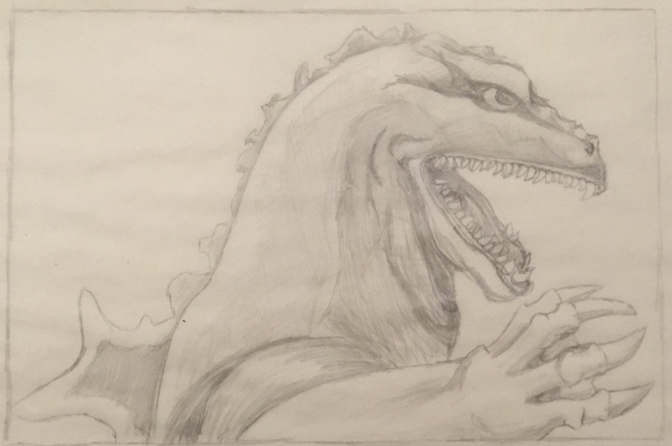 Concept sketch for Godzilla flyover flag illustration. Concept sketch for Godzilla flyover flag illustration.